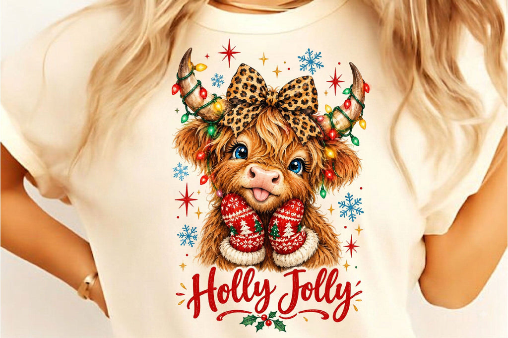 Holly Jolly Highland Cow Leopard PNG - So Fontsy