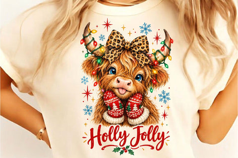Holly Jolly Highland Cow Leopard PNG Sublimation SVGista 