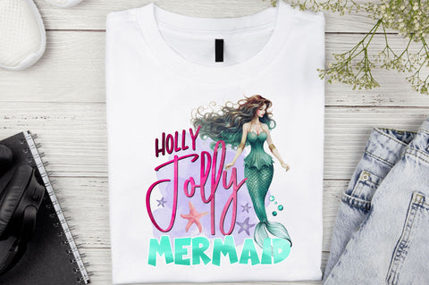 Holly jolly mermaid Sublimation Design Sublimation Regulrcrative 