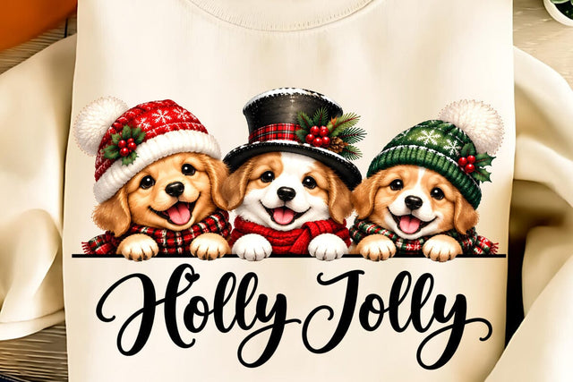 Holly Jolly PNG, Christmas Dogs PNG Sublimation DesignPlante 503 