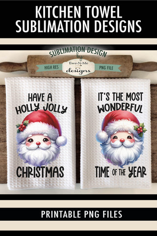 Holly Jolly Santa Faces | Kitchen Towel Sublimation Designs Sublimation Ewe-N-Me Designs 