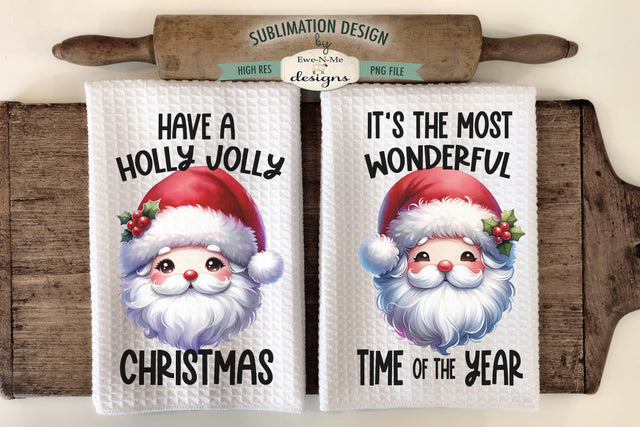Holly Jolly Santa Faces | Kitchen Towel Sublimation Designs Sublimation Ewe-N-Me Designs 