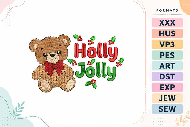 Holly Jolly Teddy Bear Christmas Embroidery Design Embroidery/Applique DESIGNS sg embroidery 