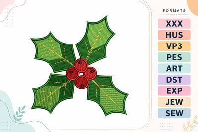 Holly Leaves and Berries Christmas Embroidery Design Embroidery/Applique DESIGNS sg embroidery 