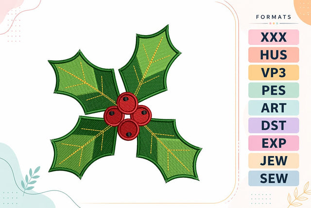 Holly Leaves and Berries Christmas Embroidery Design Embroidery/Applique DESIGNS sg embroidery 