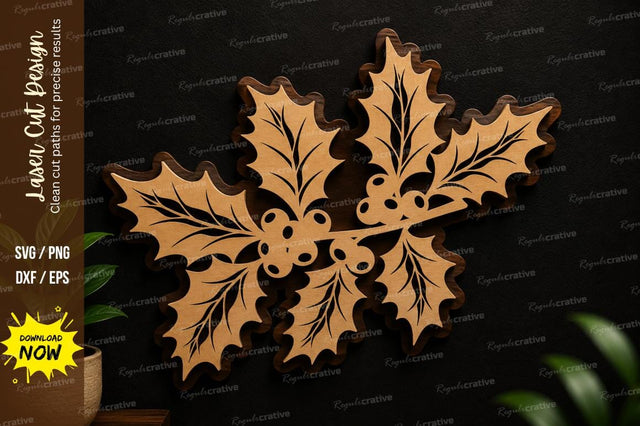 Holly Leaves SVG Christmas Laser Cut Holiday Decor SVG Regulrcrative 