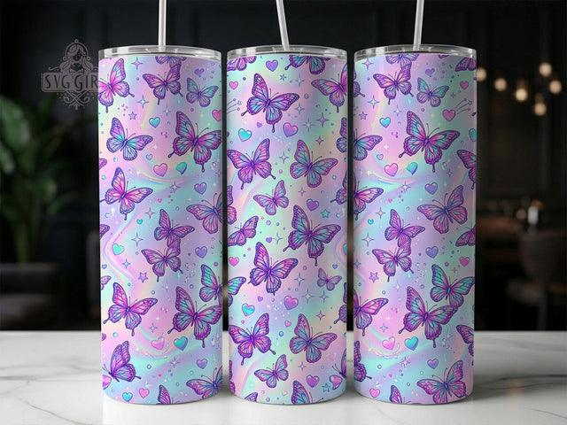 Holographic Butterflies 20oz Tumbler, Holographic Butterflies, 20oz Tumbler Wrap, Sublimation Design, Butterfly Tumbler PNG, Iridescent Insect Graphic, Holographic Floral Wrap, Digital Tumbler Craf Sublimation SvggirlplusArt 