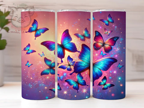 Holographic Butterflies Colorful Iridescent Tumbler Wrap, 20oz Drinkware, Butterfly Sublimation, Colorful Drinkware, Butterfly Gifts, Iridescent Tumbler Design Sublimation Lara' s Designs 