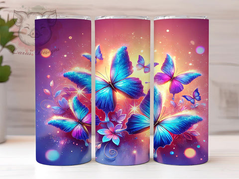 Holographic Butterflies Colorful Iridescent Tumbler Wrap, 20oz Drinkware, Butterfly Sublimation, Colorful Drinkware, Butterfly Gifts, Iridescent Tumbler Design Sublimation Lara' s Designs 