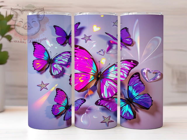 Holographic Butterfly Glow 20oz Tumbler, Holographic Butterfly, Glow Effect, Colorful Design, Whimsical Charm, Fantasy Motif, Skinny Tumbler, Sublimation PNG Sublimation Lara' s Designs 