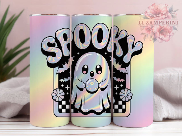 Holographic Cute Ghost Halloween Tumbler, Cute Halloween Wrap, Spooky Ghost Design, 20Oz Tumbler Sublimation, Pastel Spooky Drinkware, Trick Or Treat Cup, Shiny Ghost Mug Sublimation Li Zamperini 