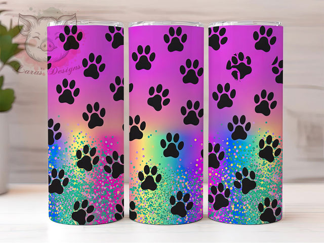Holographic Dog Paw Tumbler, Holographic Tumbler Wrap, Custom Pet Tumbler, Paw Print Design, Glitter Sublimation Template, Dog Mom Gift, Iridescent Tumbler Design Sublimation Lara' s Designs 