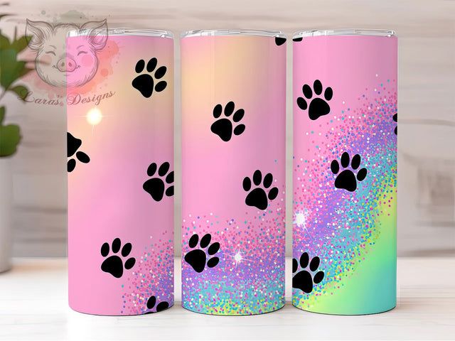 Holographic Dog Paw Tumbler, Holographic Tumbler Wrap, Custom Pet Tumbler, Paw Print Design, Glitter Sublimation Template, Dog Mom Gift, Iridescent Tumbler Design Sublimation Lara' s Designs 