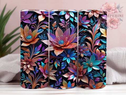 Holographic Floral 20oz Tumbler Wrap PNG, Spring Flower Tumbler Png, Straight & Tapered Tumbler Wrap, Instant Digital Download Sublimation Li Zamperini 
