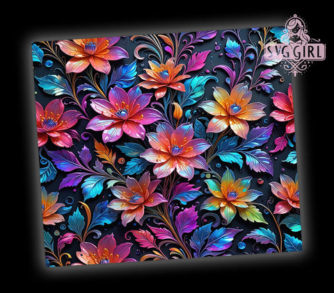 Holographic Floral 20oz Tumbler Wrap Sublimation Design, Straight Tapered Tumbler Wrap, Spring Flower Tumbler Png, Instant Digital Download Sublimation SvggirlplusArt 