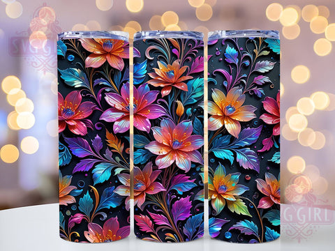 Holographic Floral 20oz Tumbler Wrap Sublimation Design, Straight Tapered Tumbler Wrap, Spring Flower Tumbler Png, Instant Digital Download Sublimation SvggirlplusArt 