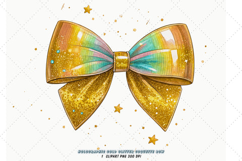 Holographic Gold Glitter Coquette Bow Clipart Sublimation FloridPrintables 