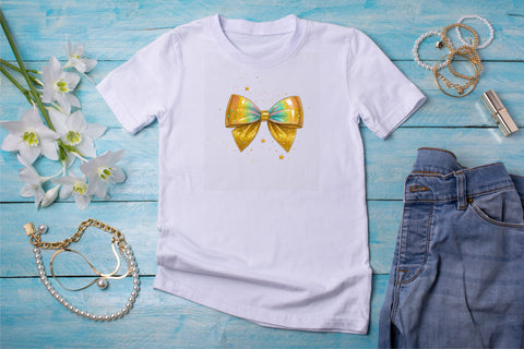 Holographic Gold Glitter Coquette Bow Clipart Sublimation FloridPrintables 