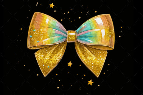 Holographic Gold Glitter Coquette Bow Clipart Sublimation FloridPrintables 