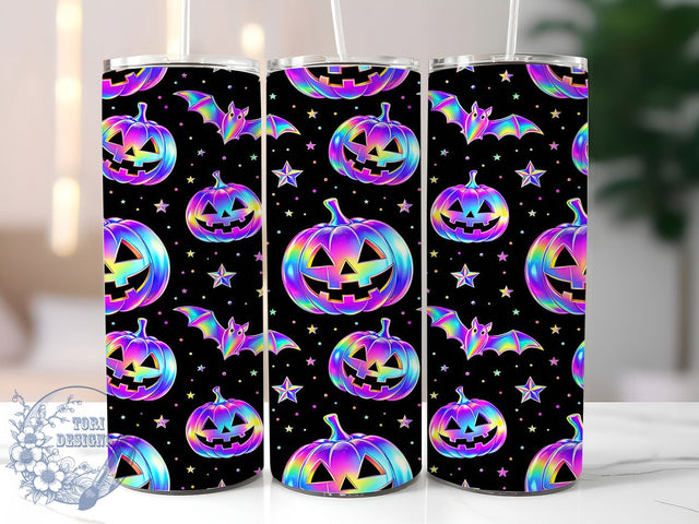 Holographic Halloween Pattern 20oz Tumbler, Holographic Effect, Halloween Spooky, Iridescent Shimmer, 20oz Tumbler Wrap, Sublimation Design, Glowing Holiday, Digital Download Sublimation ToriDesigns 