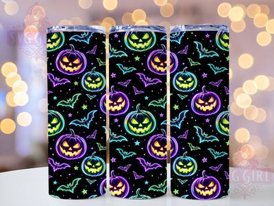 Holographic Halloween Pattern 20oz Tumbler, Iridescent Spooky, Shimmering Halloween, Modern Ghosts, Glowing Bats, Futuristic Fall, Vibrant Design, Sublimation Wrap Sublimation SvggirlplusArt 