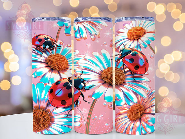 Holographic Ladybug Daisy Tumbler, Holographic Daisy Pattern, Shiny Nature Design, 20Oz Sublimation Wrap, Cute Bug Art, Sparkly Flower Texture, Tumbler Sublimation Sublimation SvggirlplusArt 
