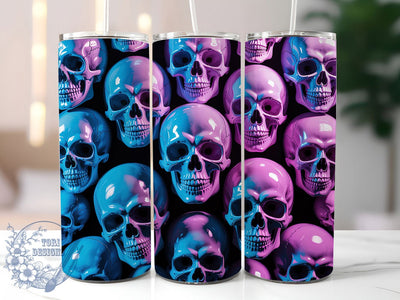 Holographic Neon Skull Tumbler, Neon Skull Wrap, 20oz Sublimation Cup, Shiny Skull Design, Gothic Holographic Tumbler, Skull Pattern Wrap, Dark Aesthetic Cup Sublimation ToriDesigns 