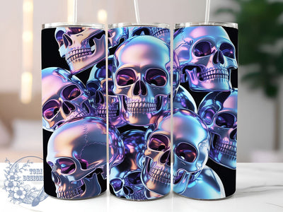 Holographic Neon Skull Tumbler, Neon Skull Wrap, 20oz Sublimation Cup, Shiny Skull Design, Gothic Holographic Tumbler, Skull Pattern Wrap, Dark Aesthetic Cup Sublimation ToriDesigns 