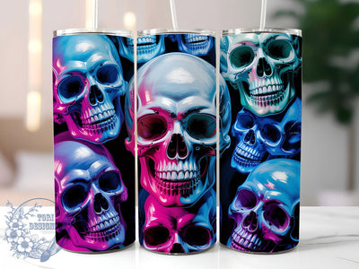 Holographic Neon Skull Tumbler, Neon Skull Wrap, 20oz Sublimation Cup, Shiny Skull Design, Gothic Holographic Tumbler, Skull Pattern Wrap, Dark Aesthetic Cup Sublimation ToriDesigns 