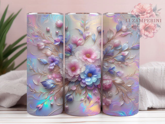 Holographic Pastel Floral Tumbler Wrap, Spring Floral Cup, 20oz Hologram Tumbler Wrap, Pastel Flower Sublimation PNG, Shimmer Floral Cup Design, Trendy Spring Tumbler Sublimation Li Zamperini 