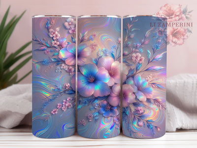 Holographic Pastel Floral Tumbler Wrap, Spring Floral Cup, 20oz Hologram Tumbler Wrap, Pastel Flower Sublimation PNG, Shimmer Floral Cup Design, Trendy Spring Tumbler Sublimation Li Zamperini 