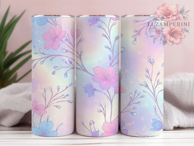 Holographic Pastel Floral Tumbler Wrap, Spring Floral Cup, 20oz Hologram Tumbler Wrap, Pastel Flower Sublimation PNG, Shimmer Floral Cup Design, Trendy Spring Tumbler Sublimation Li Zamperini 