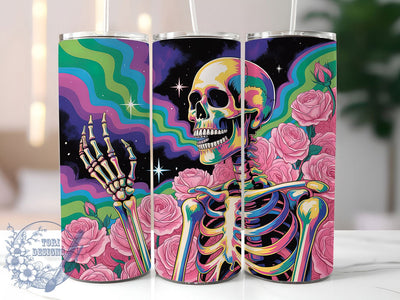 Holographic Rose Skeleton Tumbler, Glitter Skeleton Wrap, Festive Party Cup, 20oz Sublimation Wrap, Sparkly Rose Skeleton Tumbler, Stylish Holographic Design Cup, Skeleton Floral Theme Wrap Sublimation ToriDesigns 