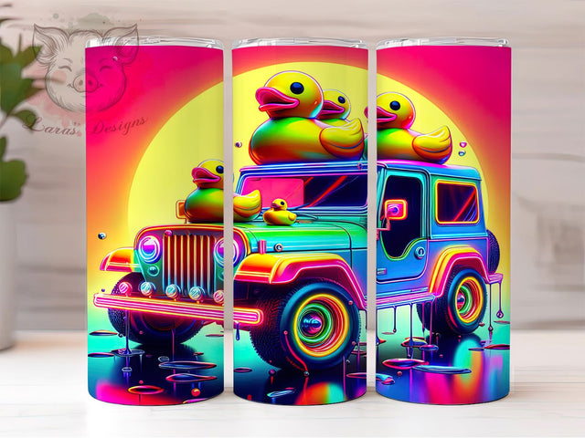 Holographic Rubber Duck Jeep Tumbler, Cute Rubber Ducks Tumbler, Jeep Tumbler, 20oz Tumbler Wrap, Fun Duck Design, Quirky Tumbler, Rubber Duck Jeep Tumbler Sublimation Lara' s Designs 