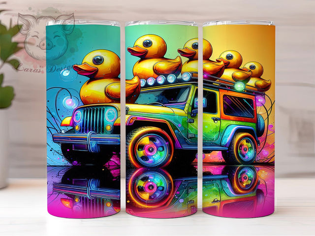 Holographic Rubber Duck Jeep Tumbler, Cute Rubber Ducks Tumbler, Jeep Tumbler, 20oz Tumbler Wrap, Fun Duck Design, Quirky Tumbler, Rubber Duck Jeep Tumbler Sublimation Lara' s Designs 