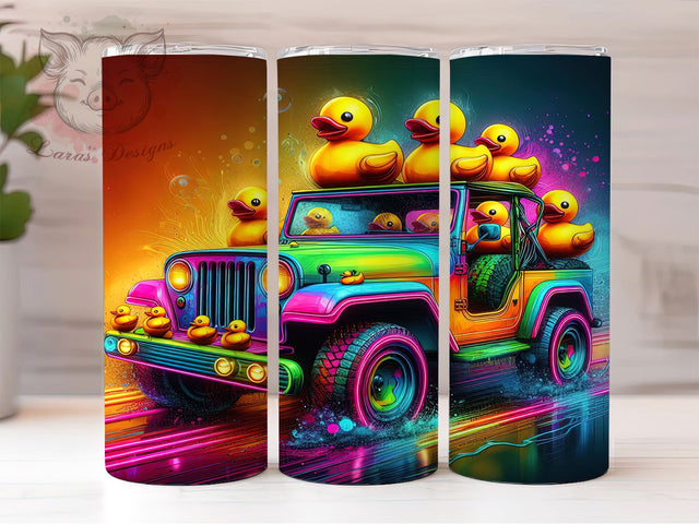 Holographic Rubber Duck Jeep Tumbler, Cute Rubber Ducks Tumbler, Jeep Tumbler, 20oz Tumbler Wrap, Fun Duck Design, Quirky Tumbler, Rubber Duck Jeep Tumbler Sublimation Lara' s Designs 
