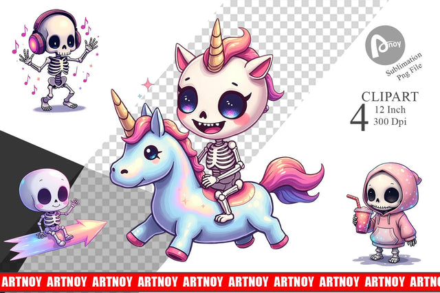 Holographic Skeletons Clipart Sublimation artnoy 