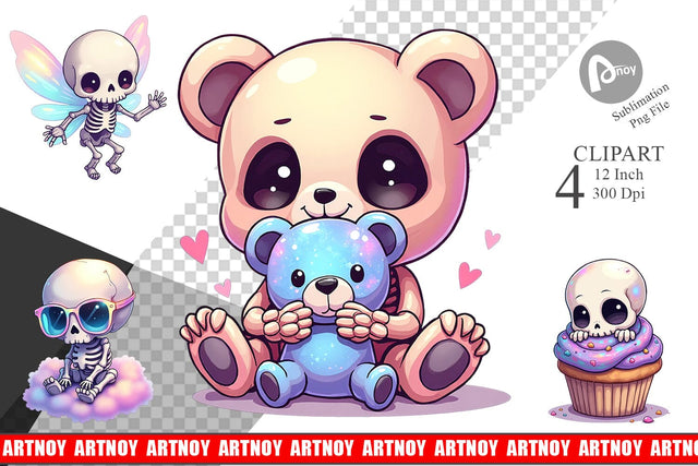 Holographic Skeletons Clipart Sublimation artnoy 