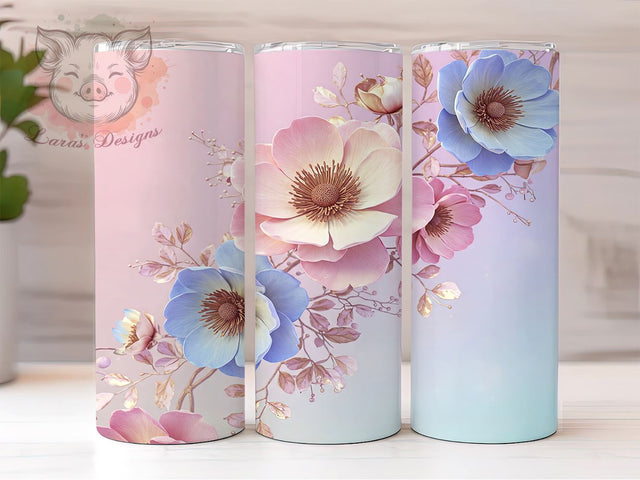 Holographic Spring Floral 20oz Tumbler, Holographic Tumbler, Floral Tumbler Wrap, Spring Decor, 20oz Sublimation, Personalized Cup, Flower Design Tumbler, Custom Drinkware Sublimation Lara' s Designs 