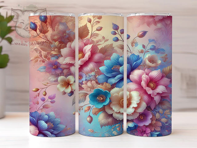 Holographic Spring Floral 20oz Tumbler, Holographic Tumbler, Floral Tumbler Wrap, Spring Decor, 20oz Sublimation, Personalized Cup, Flower Design Tumbler, Custom Drinkware Sublimation Lara' s Designs 