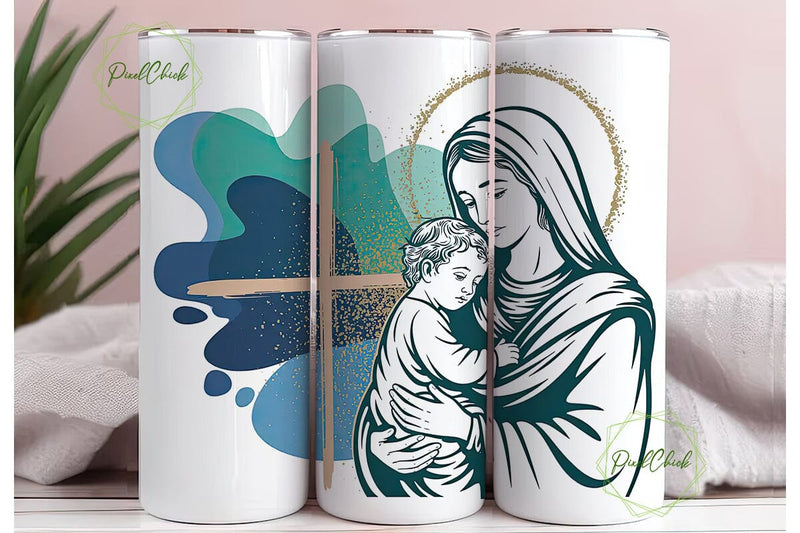 Holy Mother and Child Tumbler Wrap PNG Sublimation PixelChick 
