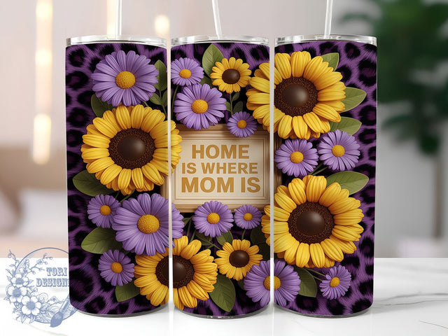 Home Is Where Mom 20oz Tumbler, Purple Leopard Tumbler, Floral Tumbler Wrap, Mom Tumbler Design, 20oz Tumbler Wrap, Leopard Print Tumbler, Sublimation Tumbler Wrap Sublimation ToriDesigns 