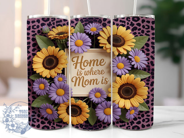 Home Is Where Mom 20oz Tumbler, Purple Leopard Tumbler, Floral Tumbler Wrap, Mom Tumbler Design, 20oz Tumbler Wrap, Leopard Print Tumbler, Sublimation Tumbler Wrap Sublimation ToriDesigns 