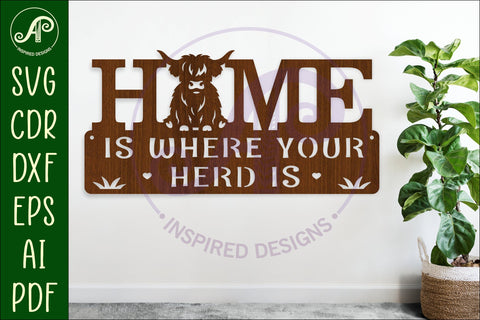 Home Is Where Your Herd Is Highland Cow wall sign SVG APInspireddesigns 