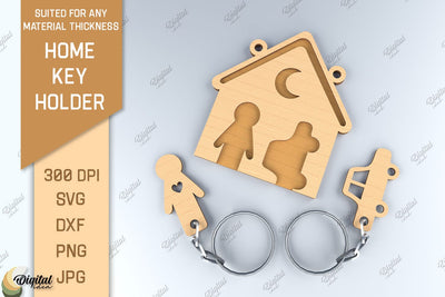 Home Key Holder Laser Cut. 3D Family Keychain SVG SVG Evgenyia Guschina 