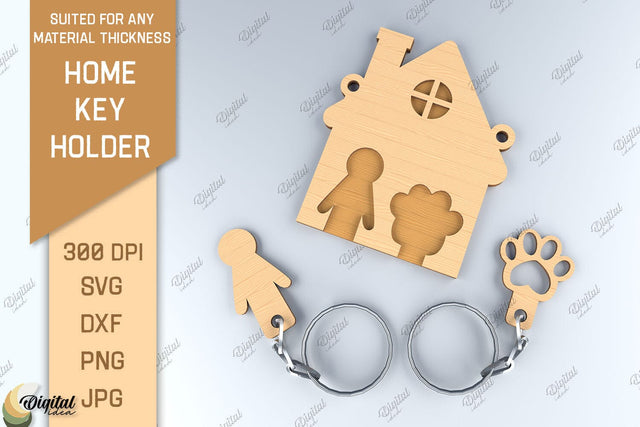 Home Key Holder Laser Cut. 3D Family Keychain SVG SVG Evgenyia Guschina 