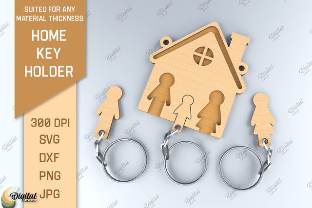 Home Key Holder Laser Cut. 3D Family Keychain SVG SVG Evgenyia Guschina 