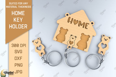 Home Key Holder Laser Cut Bundle. 3D Family Keychain SVG SVG Evgenyia Guschina 