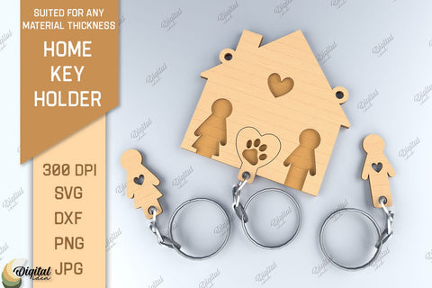 Home Key Holder Laser Cut Bundle. 3D Family Keychain SVG SVG Evgenyia Guschina 