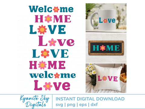 Home Love Welcome SVG bundle words with cute flowers SVG Kyanite Sky Digitals 